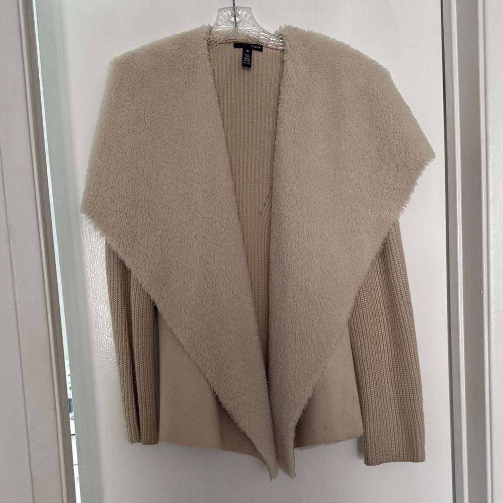 Aqua Cozy Cream Open Front Sweater